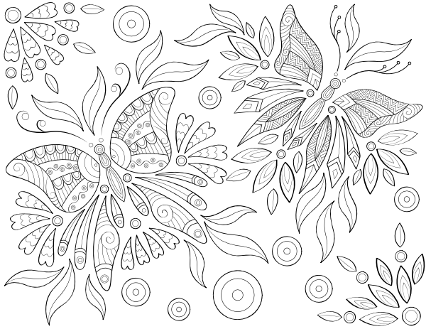 Complex Butterflies Adult Coloring Page