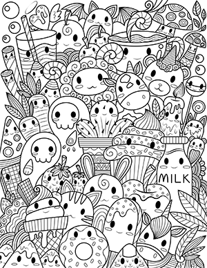Kawaii Doodle Adult Coloring Page