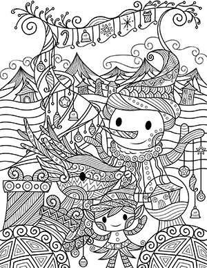 Whimsical Christmas Adult Coloring Page