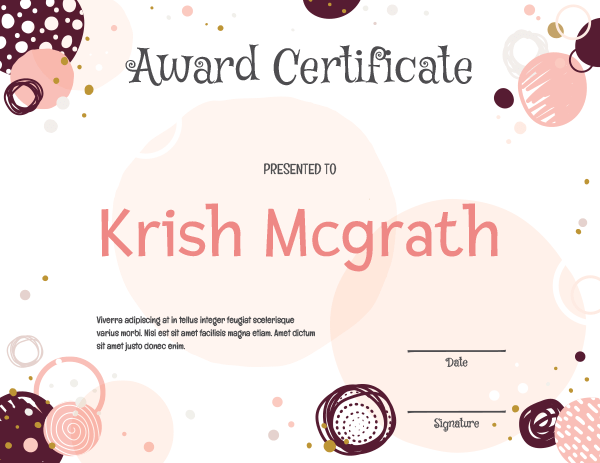 Pink And Burgundy Polka Dot Award Certificate Template