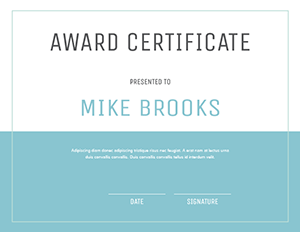Teal Minimalist Award Certificate Template