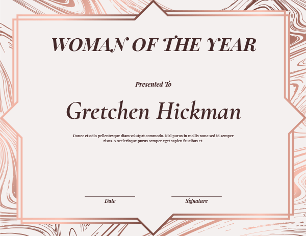 Woman Of The Year Award Certificate Template