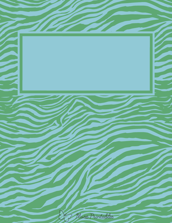 Blue and Green Zebra Print Binder Cover