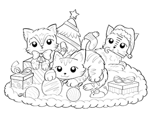 Christmas Cat Coloring Page