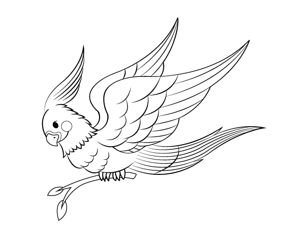 Cockatiel Carrying A Twig Coloring Page