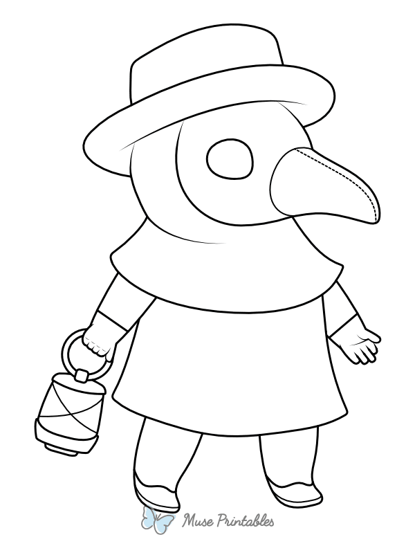 Cute Plague Doctor With a Lantern Coloring Page