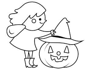 Cute Witch and Jack-o'-lantern Coloring Page