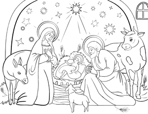 Detailed Nativity Scene Coloring Page