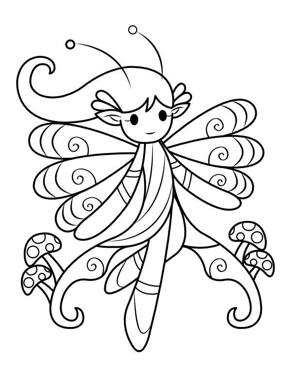 Fairy and Toadstools Coloring Page