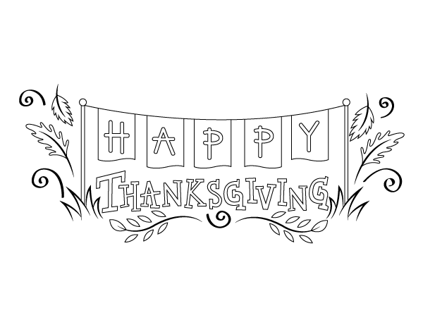 Happy Thanksgiving Banner Coloring Page