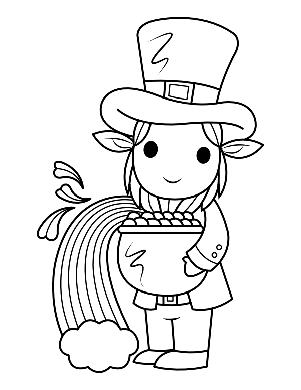 Leprechaun with Pot of Gold and Rainbow Coloring Page