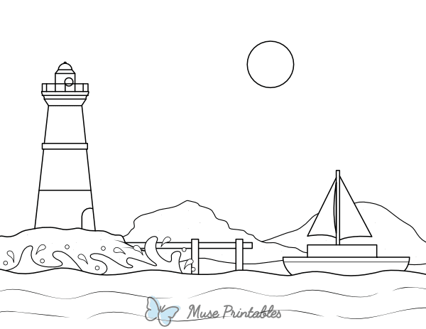 Lighthouse Scene Coloring Page