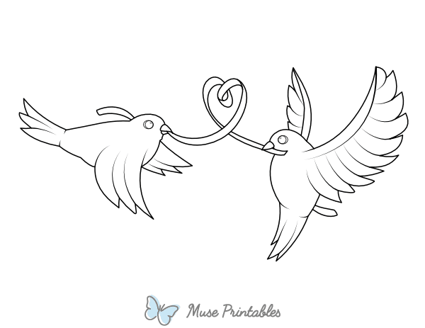 Printable Love Birds And Heart Ribbon Coloring Page