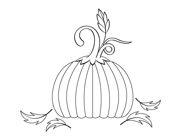 Pumpkin and Fall Leaves Coloring Page