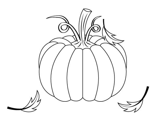 Pumpkin and Leaves Coloring Page