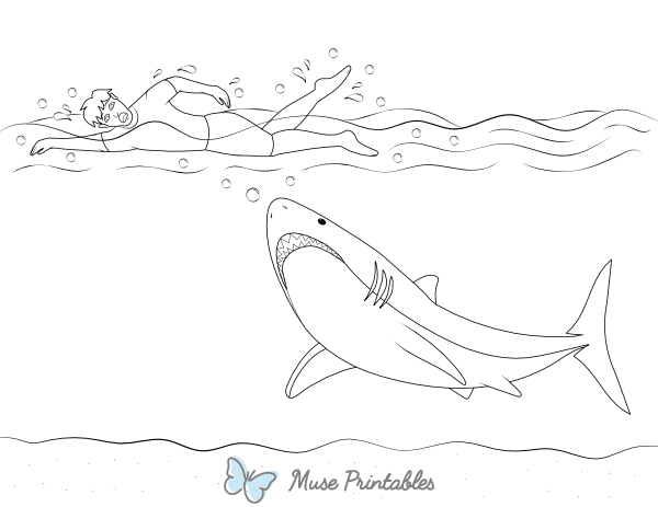 Shark Following Swimmer Coloring Page