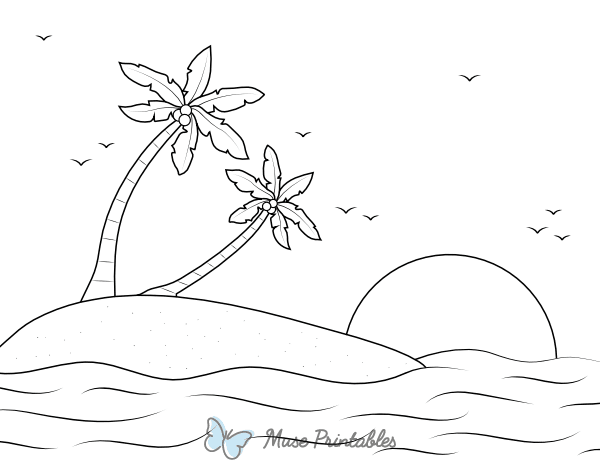 Sunset At the Beach Coloring Page
