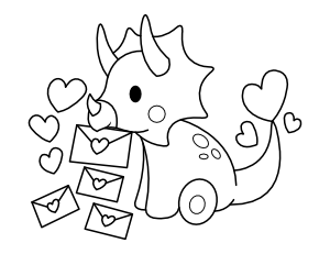 Triceratops Valentine's Day Coloring Page
