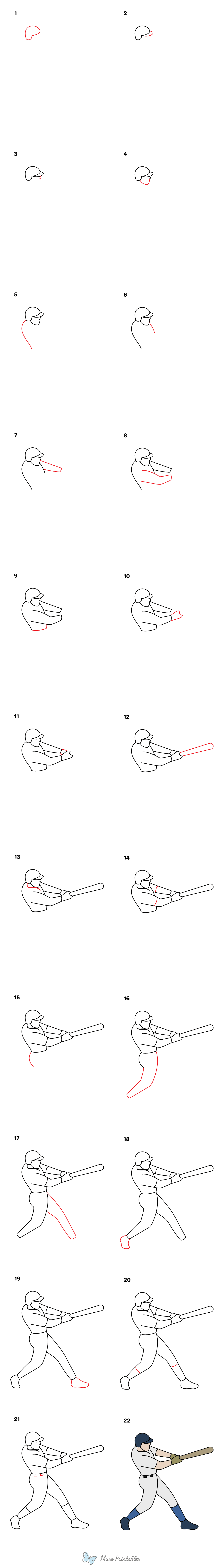 How to Draw a Baseball Player - Printable Tutorial
