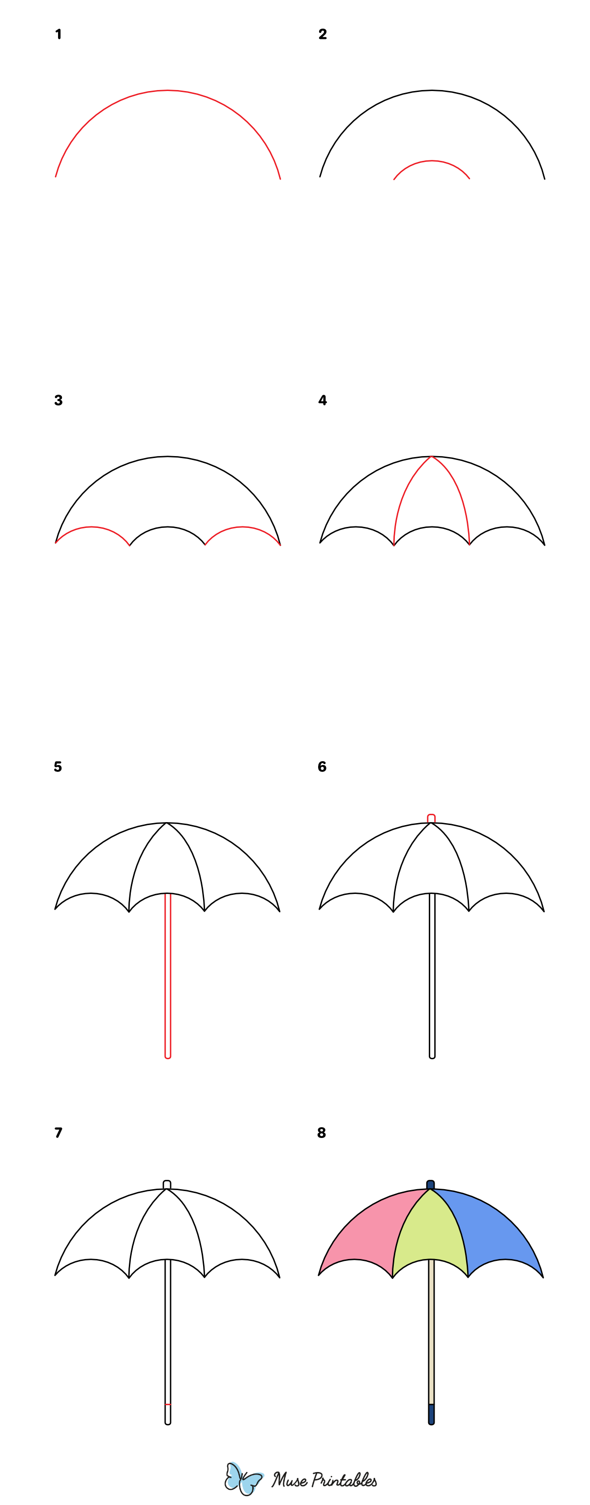 How to Draw a Beach Umbrella - Printable Tutorial