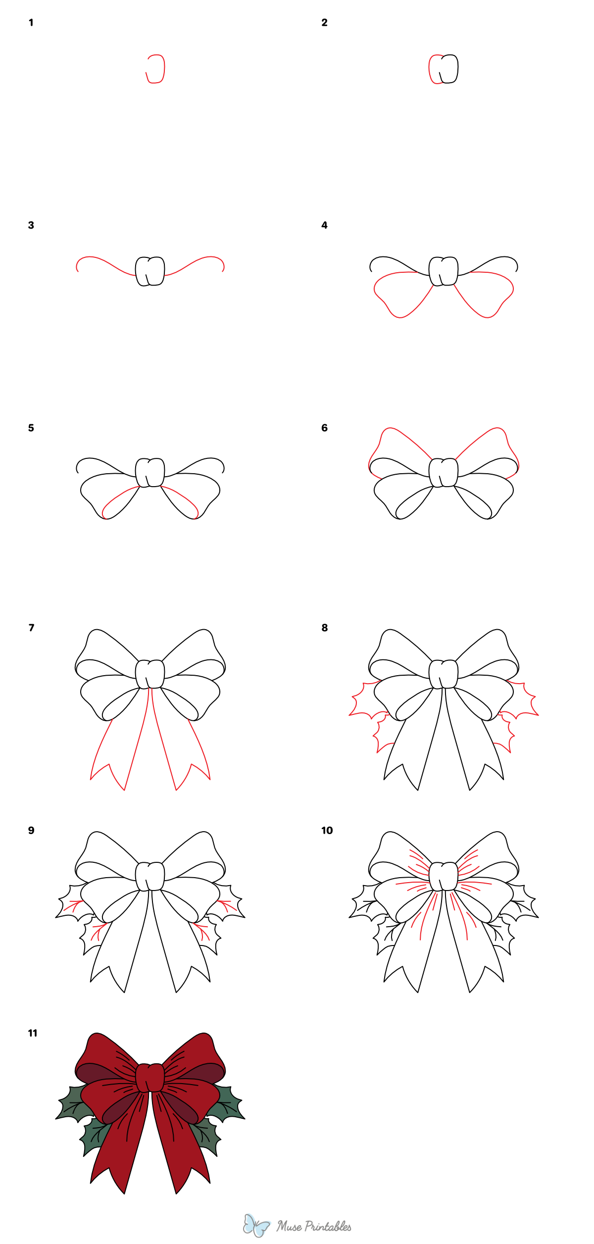 How to Draw a Christmas Bow - Printable Tutorial