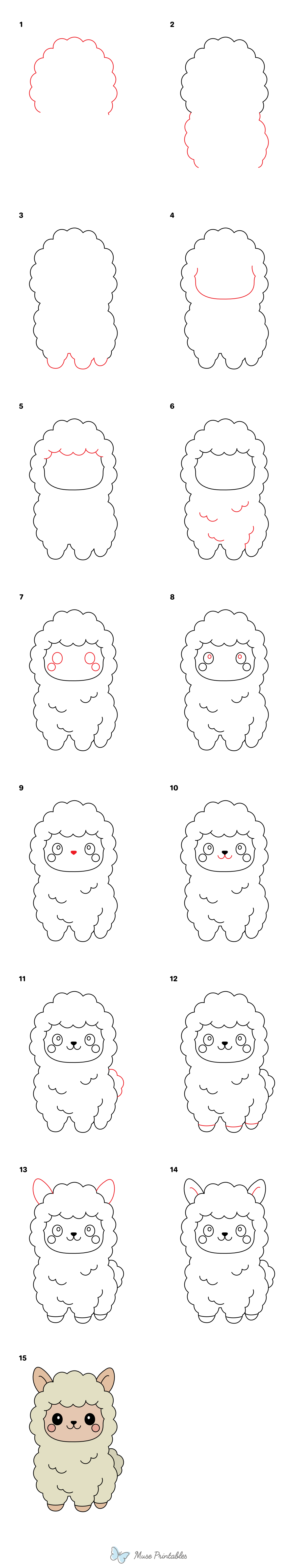 How to Draw a Cute Alpaca - Printable Tutorial