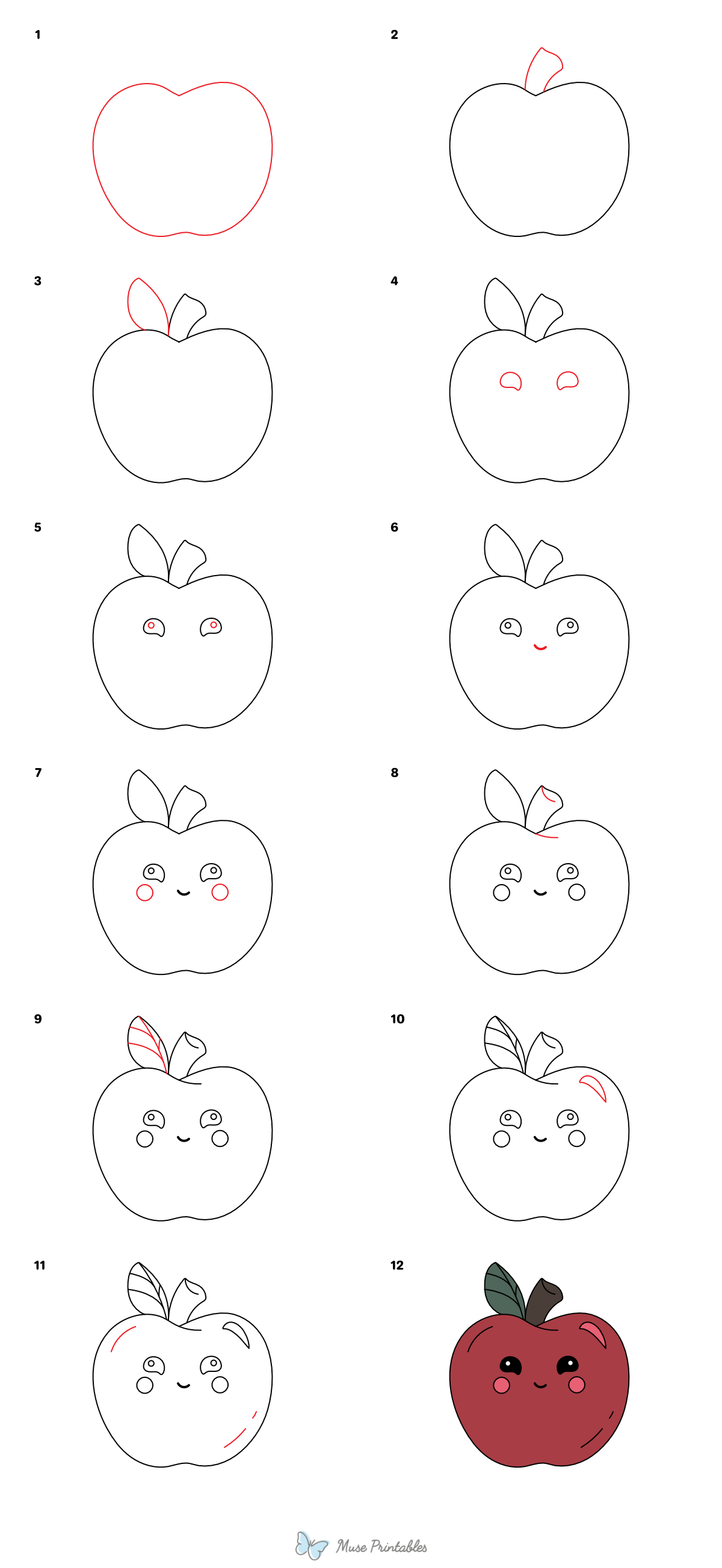 How to Draw a Cute Apple - Printable Tutorial