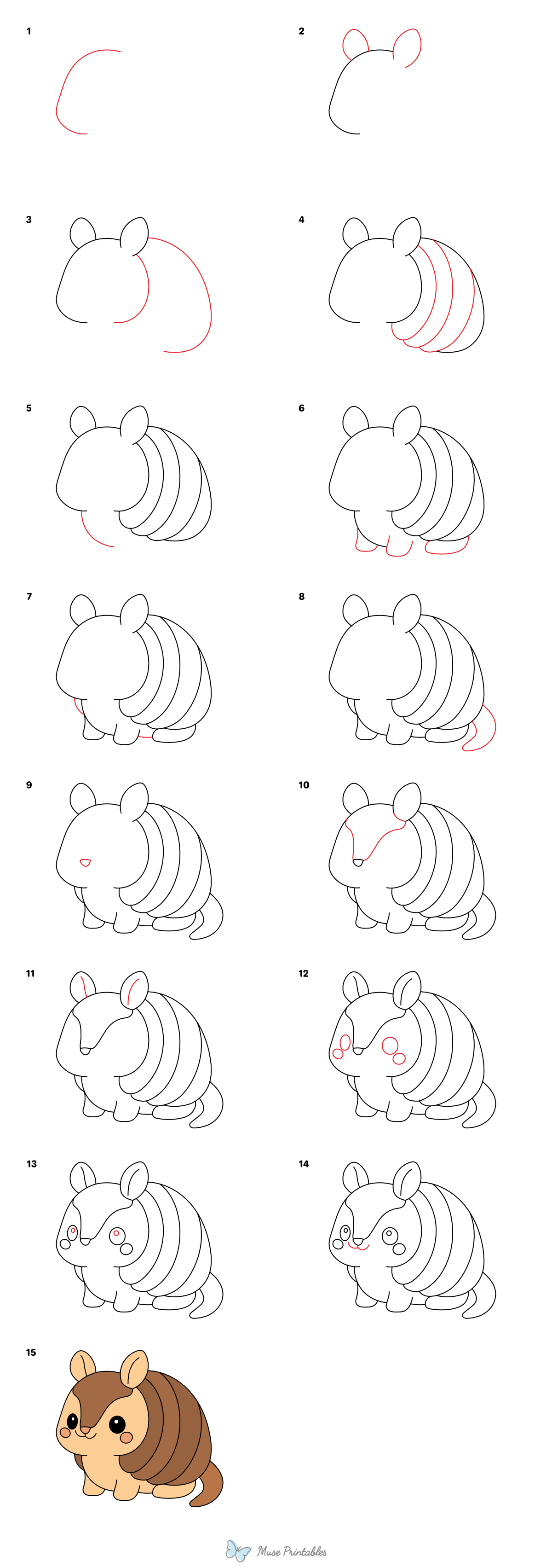 How to Draw a Cute Armadillo - Printable Tutorial