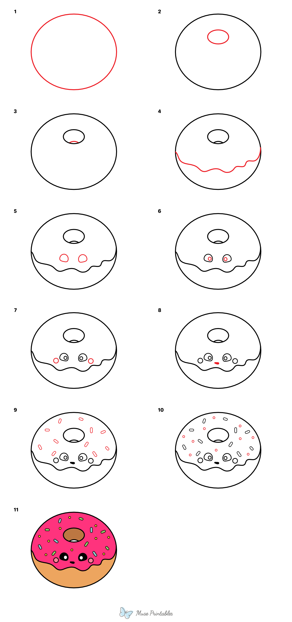 How to Draw a Cute Donut - Printable Tutorial