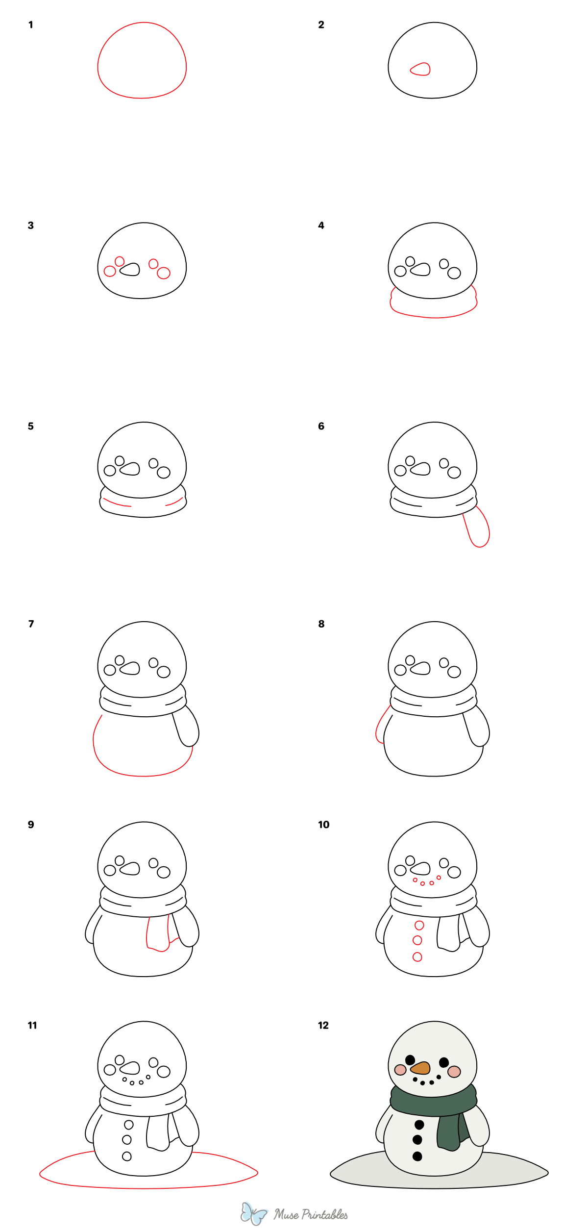 How to Draw a Cute Snowman - Printable Tutorial