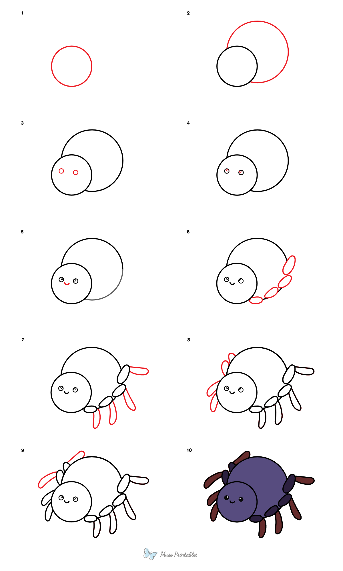 How to Draw a Cute Spider - Printable Tutorial