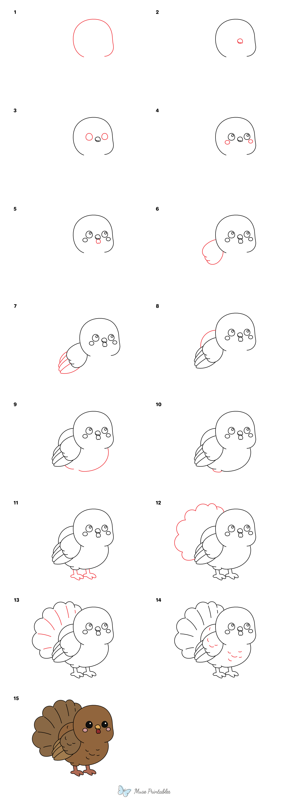 How to Draw a Cute Turkey - Printable Tutorial