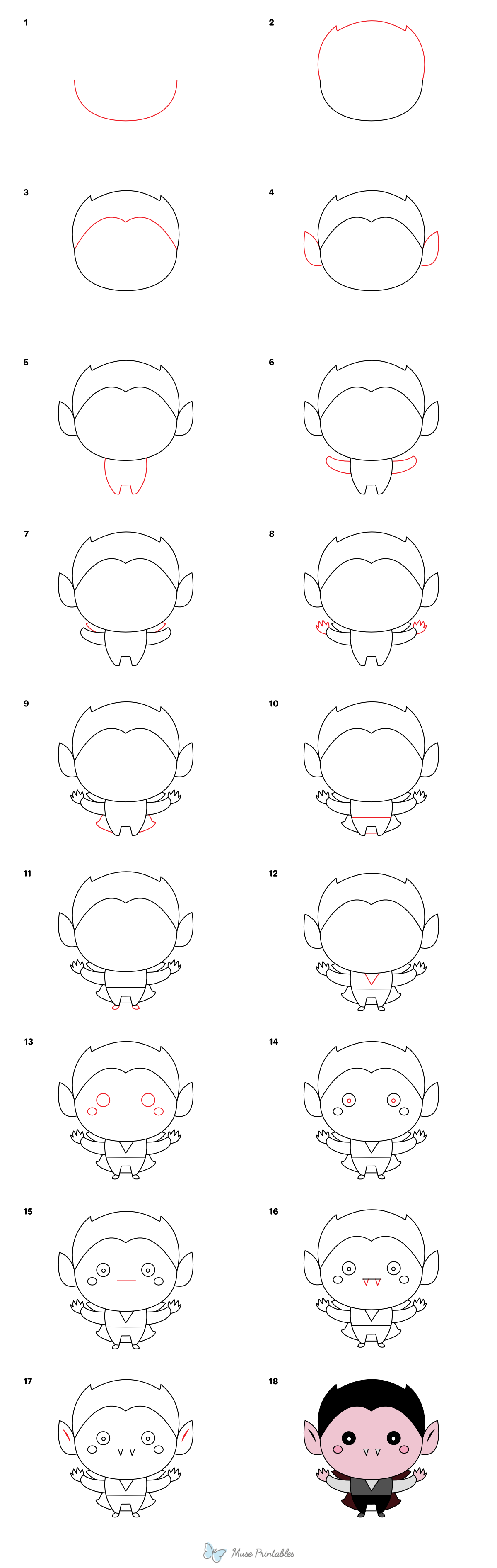 How to Draw a Cute Vampire - Printable Tutorial