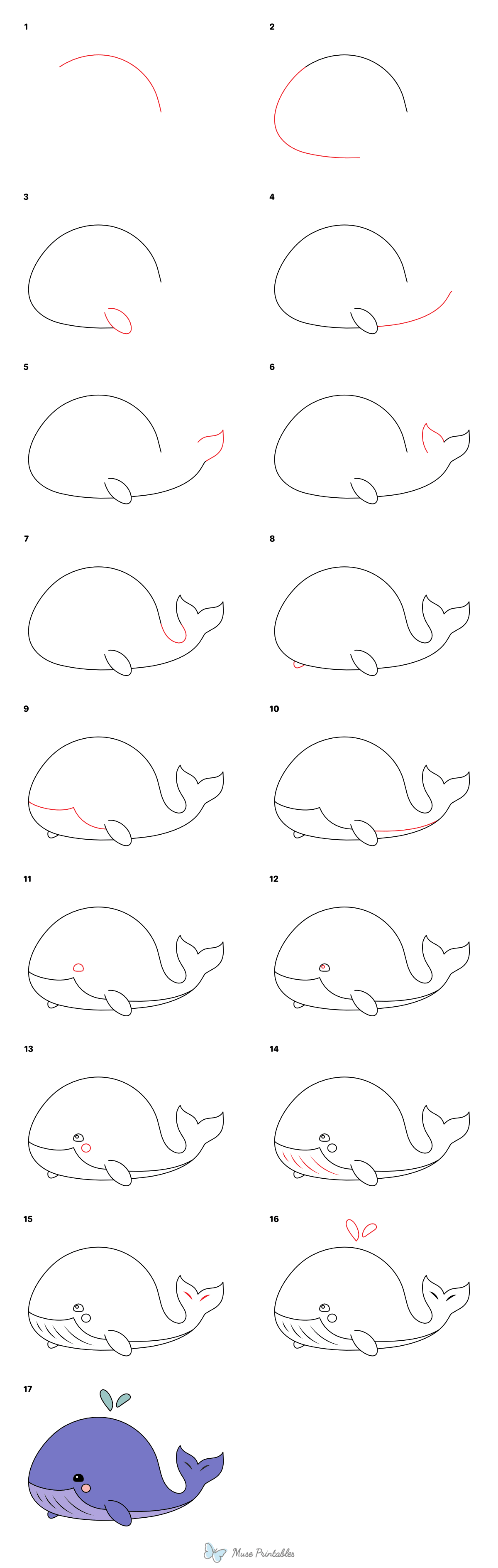 How to Draw a Cute Whale - Printable Tutorial
