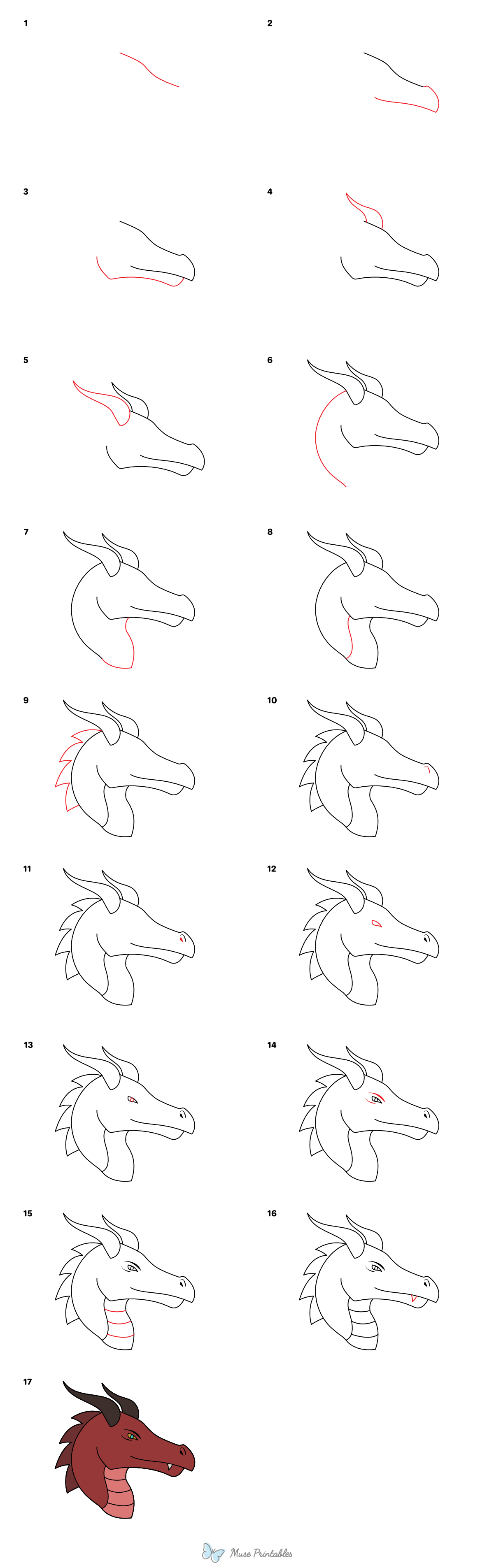 How to Draw a Dragon Head - Printable Tutorial