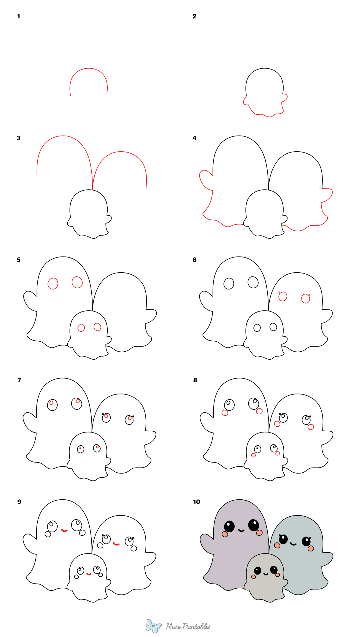 How to Draw a Ghost Family - Printable Tutorial
