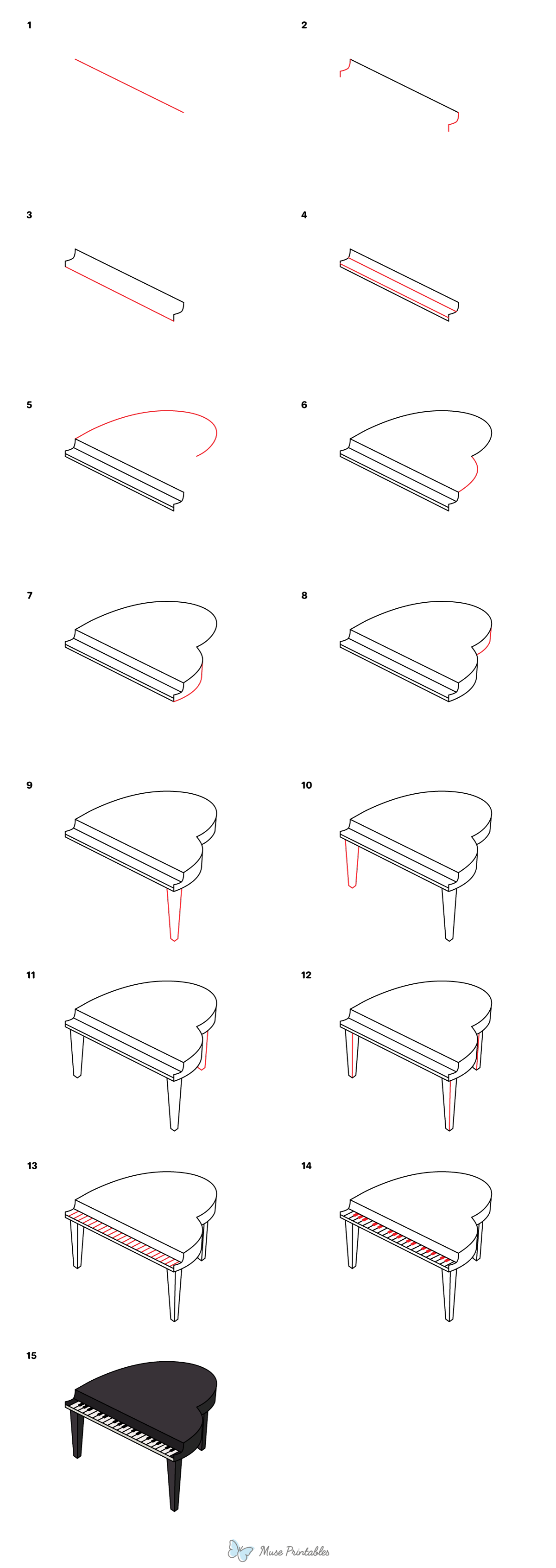 How to Draw a Grand Piano - Printable Tutorial