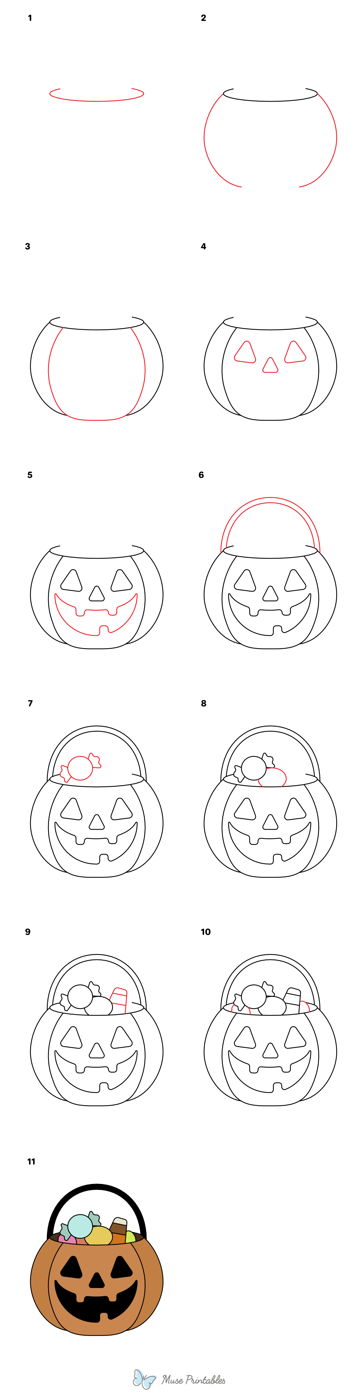 How to Draw a Halloween Basket - Printable Tutorial