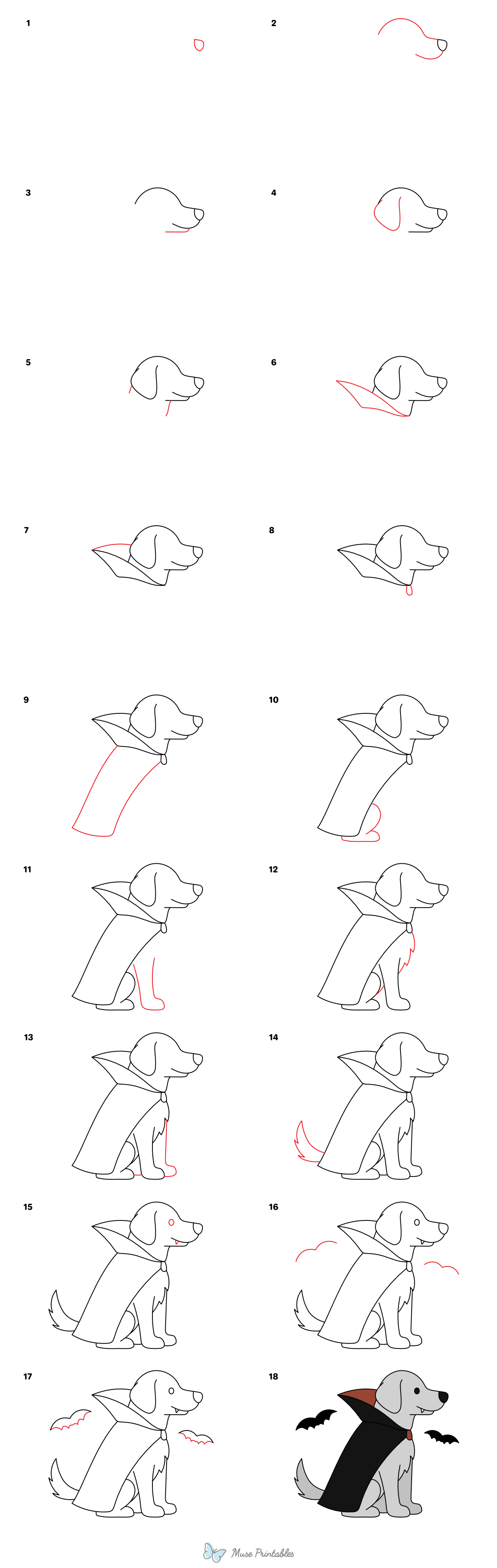 How to Draw a Halloween Dog - Printable Tutorial
