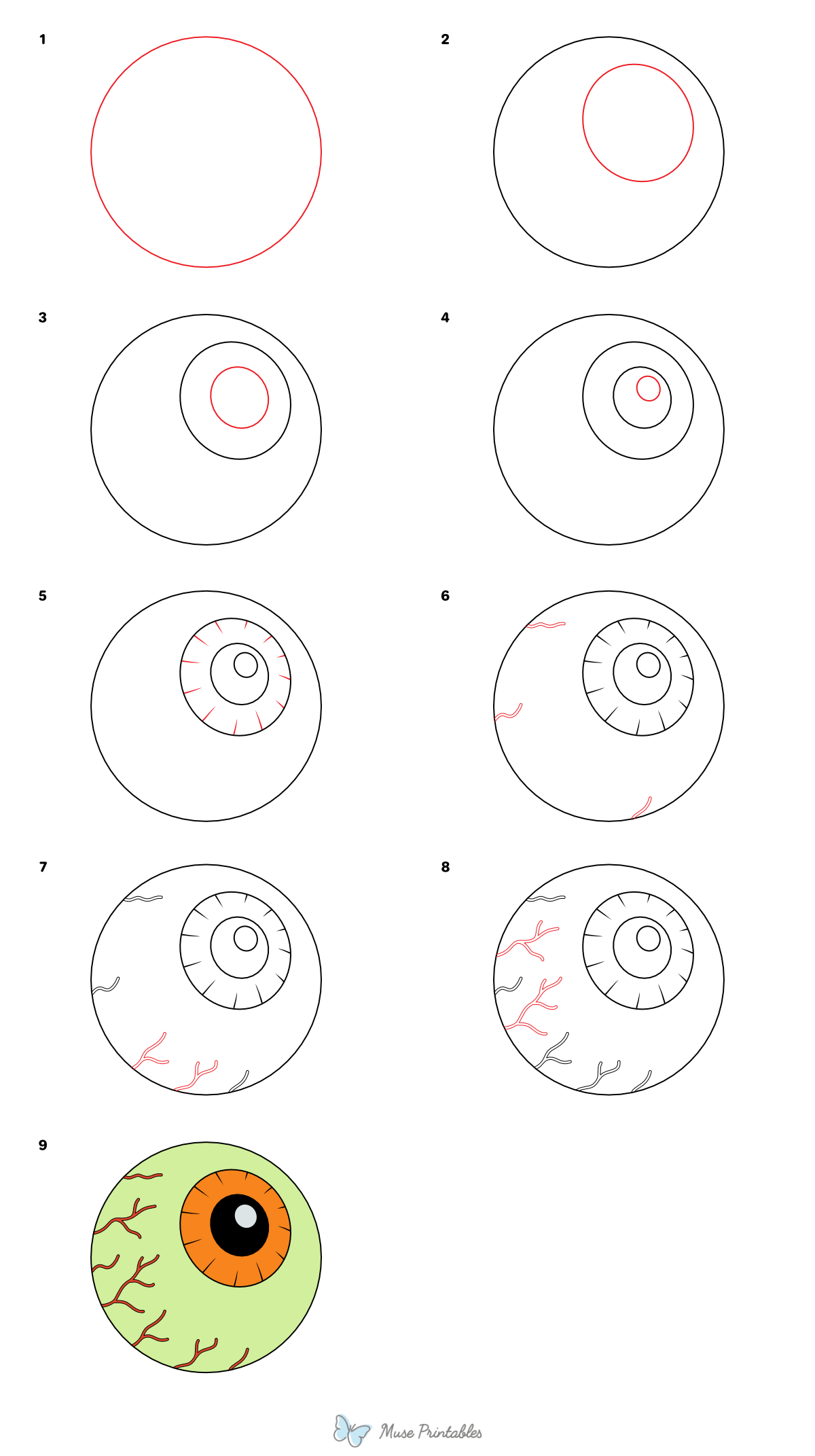How to Draw a Halloween Eyeball - Printable Tutorial