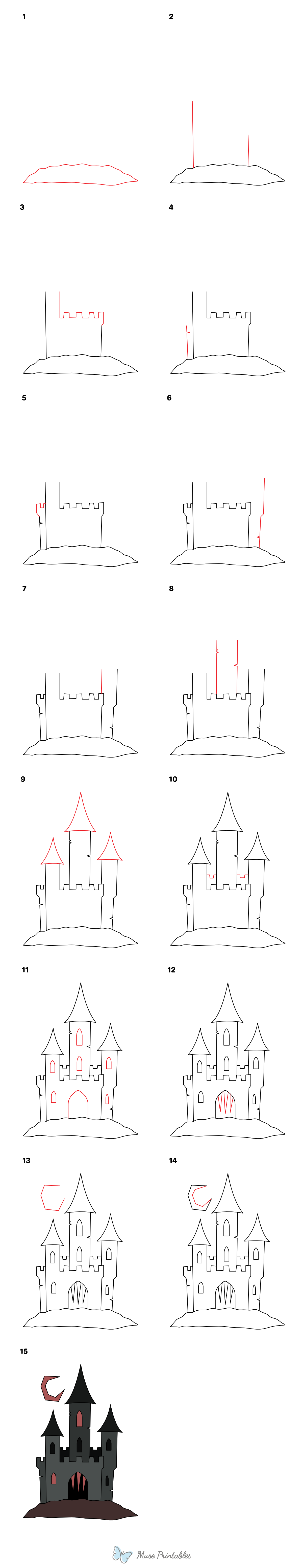 How to Draw a Haunted Castle - Printable Tutorial
