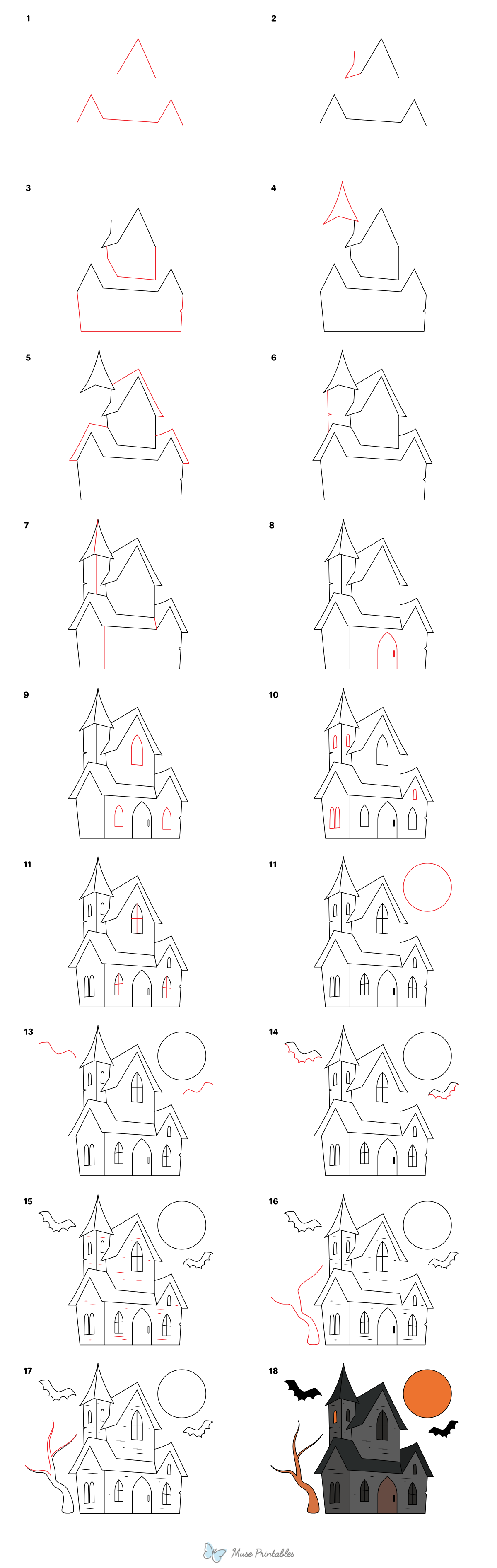 How to Draw a Haunted House - Printable Tutorial