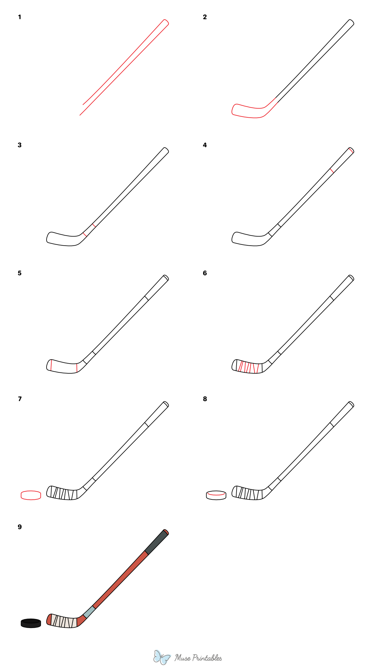 How to Draw a Hockey Stick and Puck - Printable Tutorial