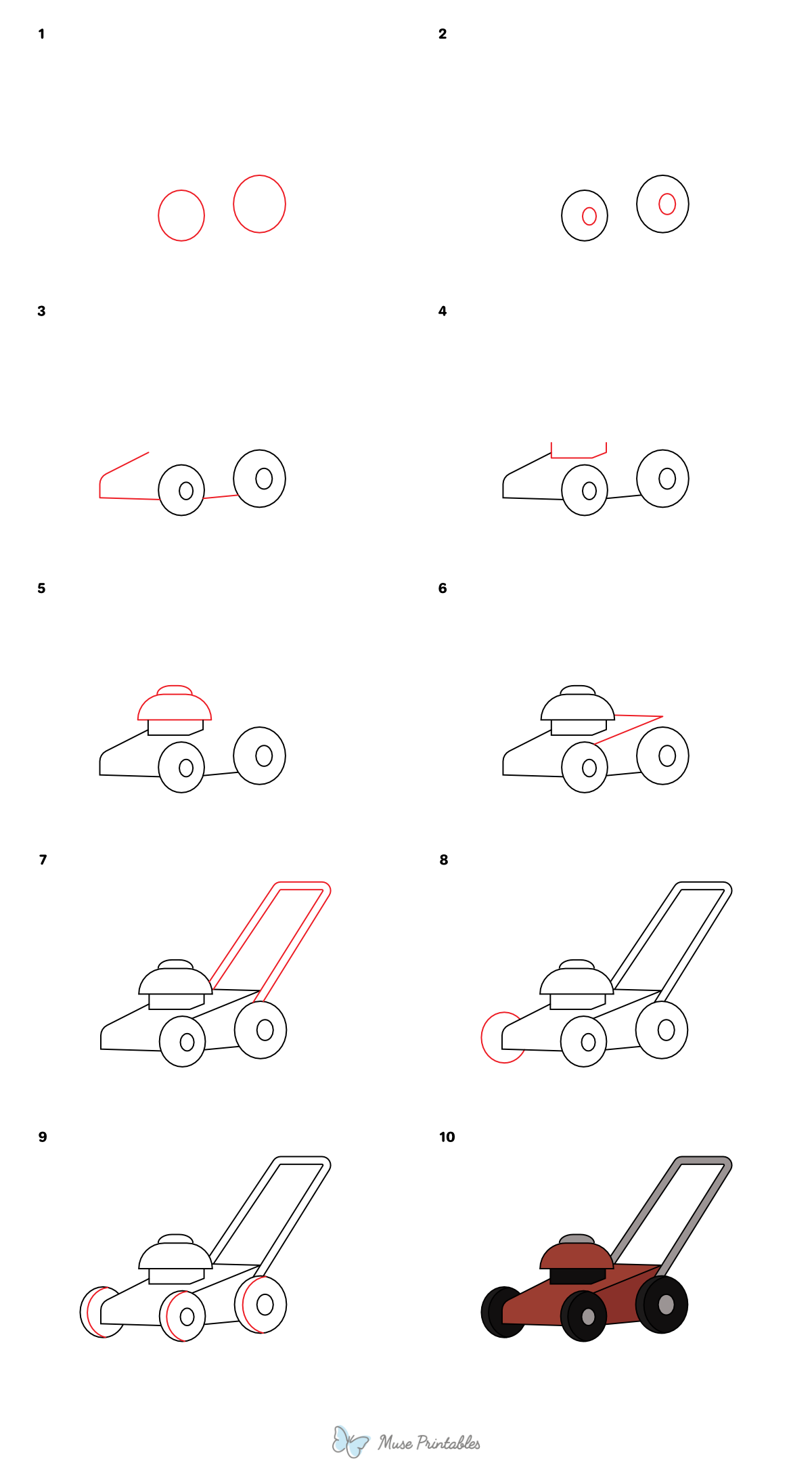 How to Draw a Lawn Mower - Printable Tutorial