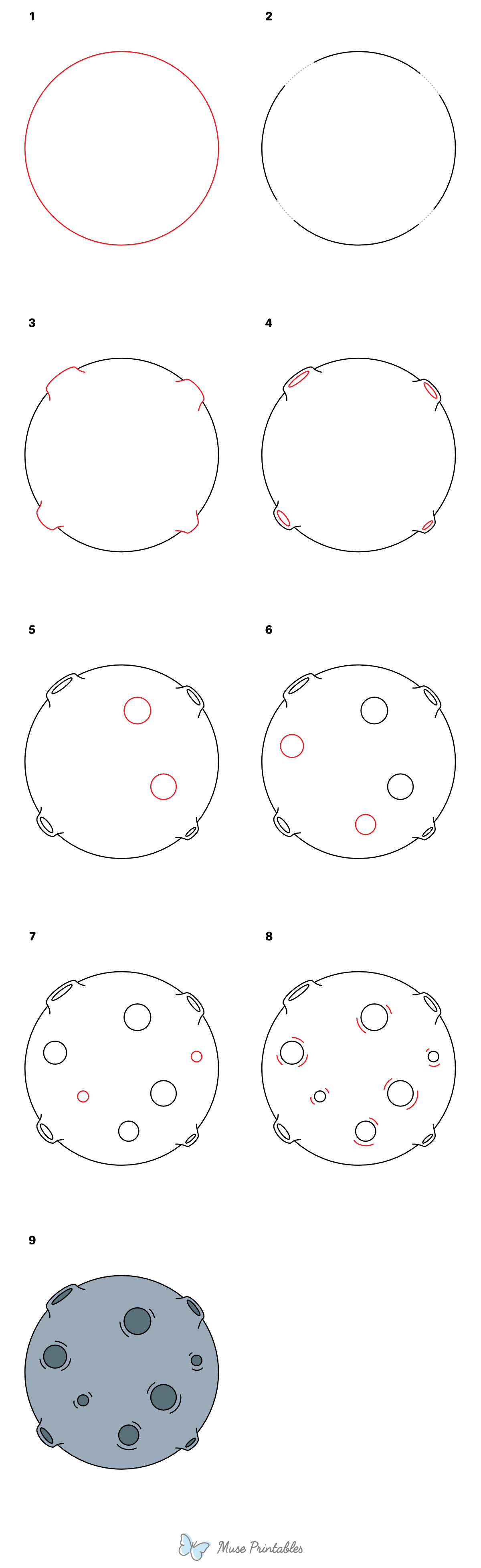 How to Draw a Moon With Craters - Printable Tutorial