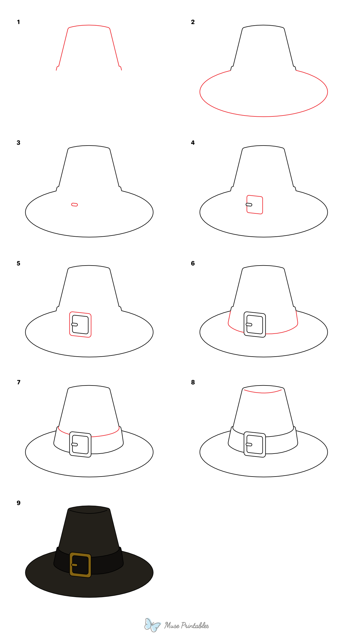 How to Draw a Pilgrim Hat - Printable Tutorial