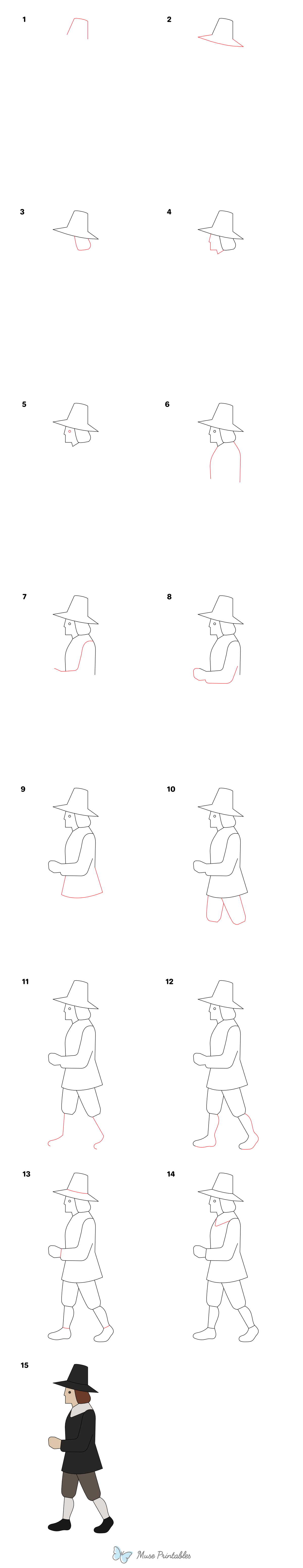 How to Draw a Pilgrim - Printable Tutorial