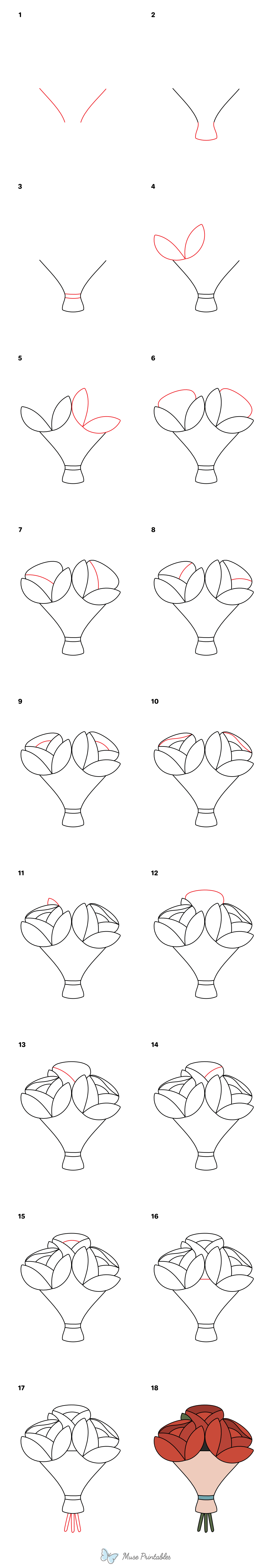 How to Draw a Rose Bouquet - Printable Tutorial