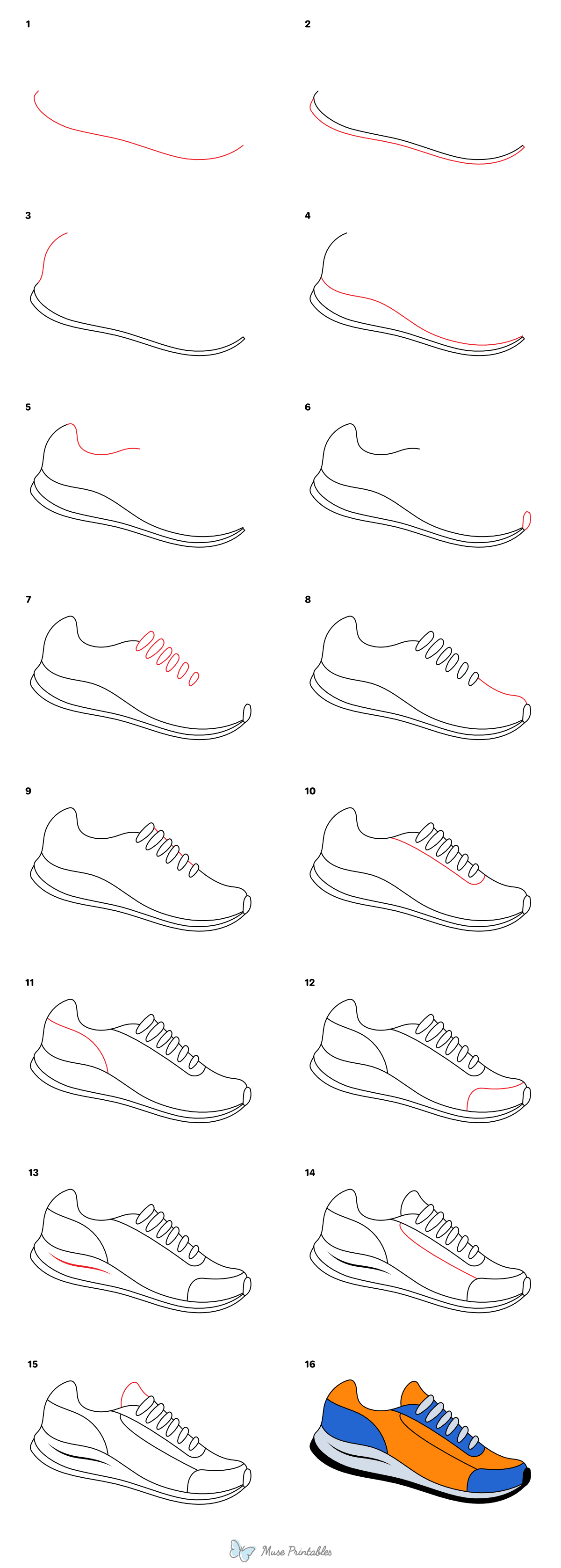 How to Draw a Running Shoe - Printable Tutorial