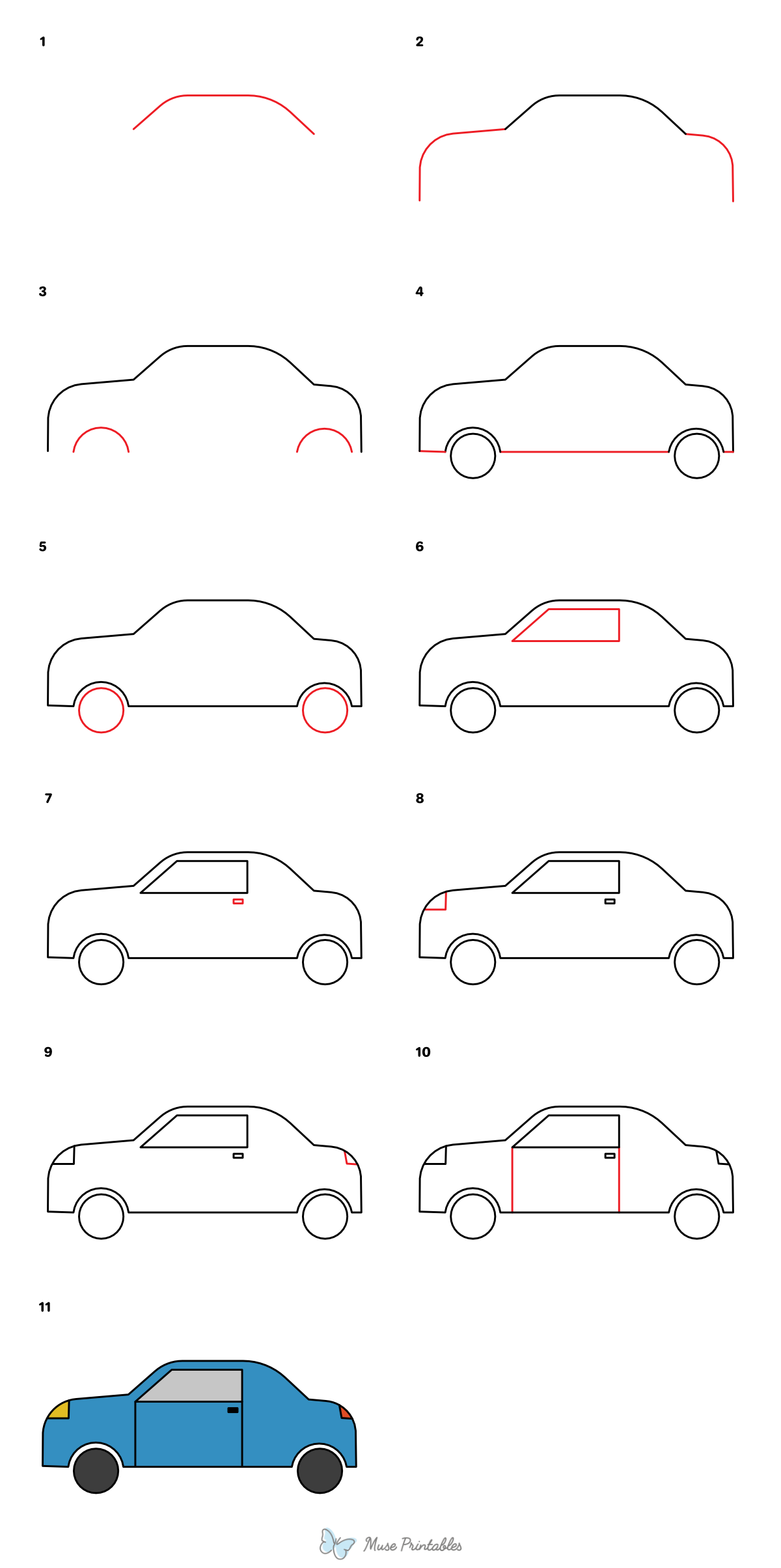 How to Draw a Simple Car - Printable Tutorial